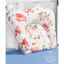 Bonfino Premium Organic Cotton U Shape Pillow Cupcake Print - Pink&White| Prevent Flat Head Syndrome| New Born| Neck and Shoulder Support | 100% Cotton| Breathable Fabric| Soft & Comfortable| Washable