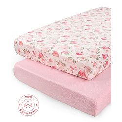 Bonfino Premium Organic Cotton Fitted Crib Sheet Set of 2 Cupcake Print - Pink| Gentle on Babies Skin| Cozy Sleeping Environment| Versatile Use| 100% Cotton| Elastic Borders| Machine Washable