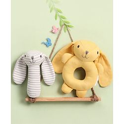 Bonfino Bear & Dog Soft Rattle Toys - Pack of 2 | Fun rattling sound stimulates auditory senses | Develops grasping skills & motor coordination | Gental Sound | Sound Toys for Babies