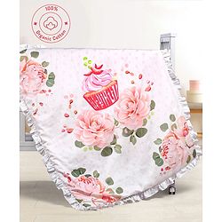 Bonfino Premium 100% Organic Cotton Quilt Cupcake Print - Pink| Soft and Comfortable| Breathable Fabric| New Born Gifting Option| Light Weight and Foldable| Travel Friendly| Machine Washable