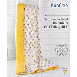 Bonfino Premium 100% Organic Cotton Quilt Honey Bee Print - Yellow