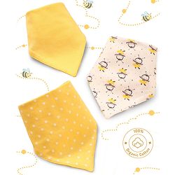 Bonfino Premium 100% Organic Cotton Bandana Bibs Honey Bee Print Set Of 3 - Yellow