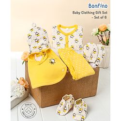 Bonfino Premium Cotton Gift Set Honey Bee Print Pack Of 6 - Yellow