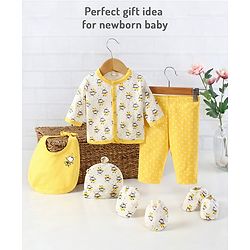 Bonfino Premium Cotton Gift Set Honey Bee Print Pack Of 6 - Yellow