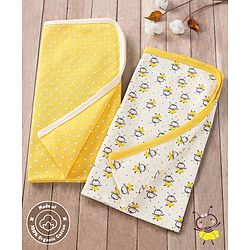 Bonfino Premium Cotton Single Ply Wrapper Set of 2 Honey Bee Print - Yellow