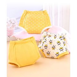 Bonfino Premium 100% Organic Cotton Padded Training Pants Honey Bee Print Set of 3 Size 0- Yellow