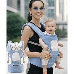Bonfino Admire 5-in-1 Multi-Way Baby Carrier with Padded Head Support and Cool Air Mesh, Side Storage, Blue| Even Weight Distribution Waist and Shoulder| Paded straps| Breathable Mesh Fabric| Sturdy Waist Belt-Blue