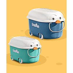Bonfino Storage Box Pack of 2 - Green & Blue| Toys and Books Organizer| For Boys and Girls| Clip Lock Lid| Portable| Durable and Sturdy| Convenient Pull Handle