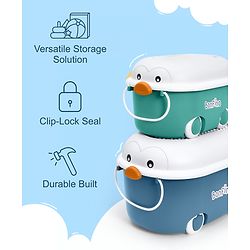 Bonfino Storage Box Pack of 2 - Green & Blue| Toys and Books Organizer| For Boys and Girls| Clip Lock Lid| Portable| Durable and Sturdy| Convenient Pull Handle