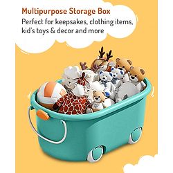 Bonfino Storage Box Pack of 2 - Green & Blue| Toys and Books Organizer| For Boys and Girls| Clip Lock Lid| Portable| Durable and Sturdy| Convenient Pull Handle