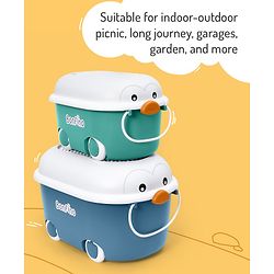Bonfino Storage Box Pack of 2 - Green & Blue| Toys and Books Organizer| For Boys and Girls| Clip Lock Lid| Portable| Durable and Sturdy| Convenient Pull Handle
