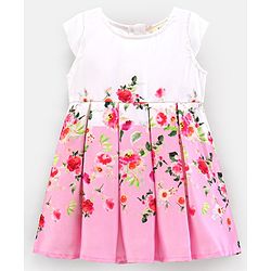 Bonfino Cap Sleeves Party Dress With Floral Print- Pink