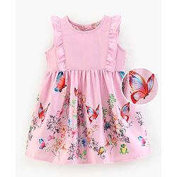 Bonfino 100% Cotton Sleeveless Party Dress Floral Print - Pink