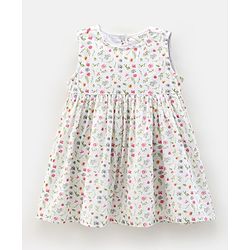 Bonfino Girls Sleeves All Over Printed Dress with Full Sleeves Shrug - Ivory
