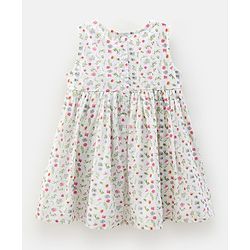 Bonfino Girls Sleeves All Over Printed Dress with Full Sleeves Shrug - Ivory