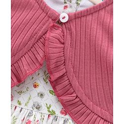 Bonfino Girls Sleeves All Over Printed Dress with Full Sleeves Shrug - Ivory