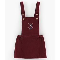 Bonfino 100% Cotton Embroidered Dungaree with Full Sleeves Inner Tee - Maroon