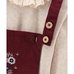 Bonfino 100% Cotton Embroidered Dungaree with Full Sleeves Inner Tee - Maroon