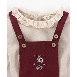 Bonfino 100% Cotton Embroidered Dungaree with Full Sleeves Inner Tee - Maroon