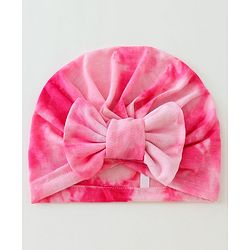 Bonfino Free Size Cap with Bow Applique Tie Dye Print - Pink