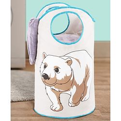 Bonfino Large Canvas Storage Bag Polar Bear Print - White & Brown