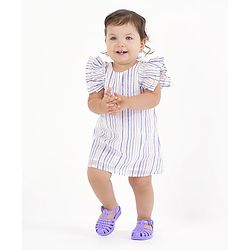 Bonfino Frill Sleeves Dress Stripes Print- White