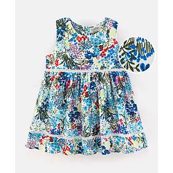 Bonfino Cotton Woven Sleeveless Frock Floral Print - Multicolor