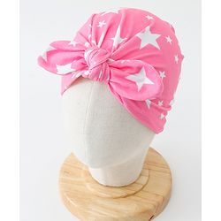 Bonfino Free Size Stars Print Cap and Headband with Bow Applique Pack of 2 - Pink