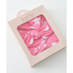 Bonfino Free Size Stars Print Cap and Headband with Bow Applique Pack of 2 - Pink