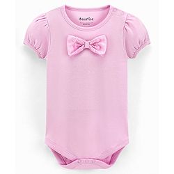 Bonfino 100% Cotton Half Sleeves Onesies Solid Color with Bow Applique  - Pink