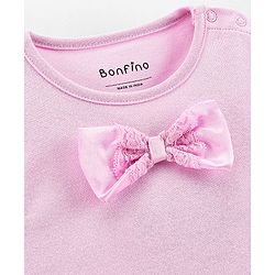 Bonfino 100% Cotton Half Sleeves Onesies Solid Color with Bow Applique  - Pink