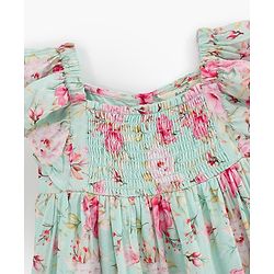 Bonfino Woven Half Sleeves Frock Floral Print - Green