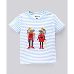 Bonfino 100% Cotton Half Sleeves Graphic Print T-Shirt - Blue