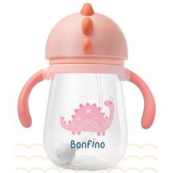 Bonfino Straw Sipper with Twin Handle Pink - 240 ml| Weighted Straw| BPA Free| Spill Resistant| School ans Travel| Measuring Scale| Easyto Hold| Easy ro Clean & Maintain| Hygienic Flip Cover