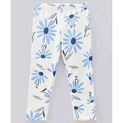 Bonfino Cotton Knit Ankle Length Leggings Solid & Floral Print Pack of 3 - Pink Blue & White