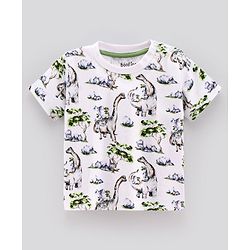 Bonfino 100% Cotton Knit Half Sleeves T-Shirts Dino Print Pack of 5 - Green Peach & White