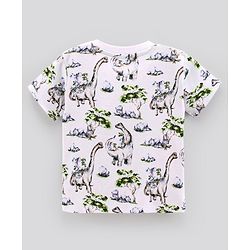 Bonfino 100% Cotton Knit Half Sleeves T-Shirts Dino Print Pack of 5 - Green Peach & White