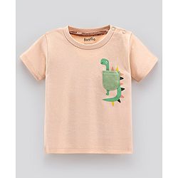 Bonfino 100% Cotton Knit Half Sleeves T-Shirts Dino Print Pack of 5 - Green Peach & White