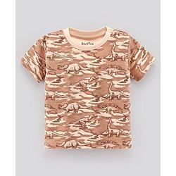 Bonfino 100% Cotton Knit Half Sleeves T-Shirts Dino Print Pack of 5 - Green Peach & White