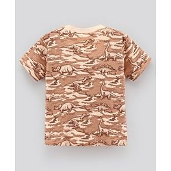 Bonfino 100% Cotton Knit Half Sleeves T-Shirts Dino Print Pack of 5 - Green Peach & White