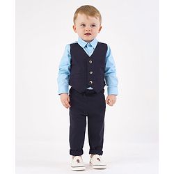 Bonfino Rayon Full Sleeves Solid Party Suit - Blue