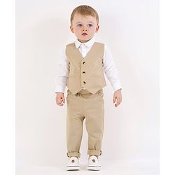 Bonfino Full Sleeves Solid Party Suit - Beige