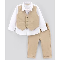 Bonfino Full Sleeves Solid Party Suit - Beige
