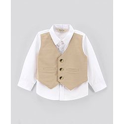 Bonfino Full Sleeves Solid Party Suit - Beige