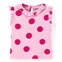 Bonfino Cotton Interlock Frill Sleeves Top & Shorts Set Polka Dots Print - Pink