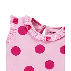 Bonfino Cotton Interlock Frill Sleeves Top & Shorts Set Polka Dots Print - Pink