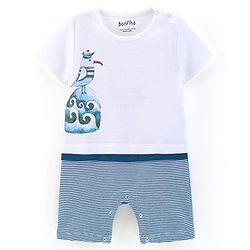 Bonfino 100% Cotton Half Sleeves Rompers Bird Print - White  Orange & Blue