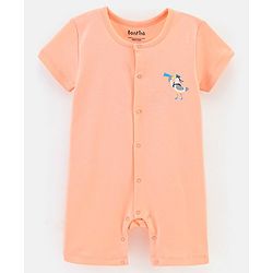Bonfino 100% Cotton Half Sleeves Rompers Bird Print - White  Orange & Blue