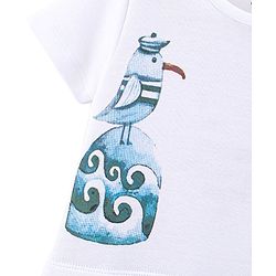 Bonfino 100% Cotton Half Sleeves Rompers Bird Print - White  Orange & Blue