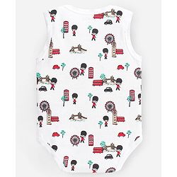 Bonfino 100% Cotton  Sleeveless Onesies Beefeaters Print pack of 3 - Ivory Peach & Blue